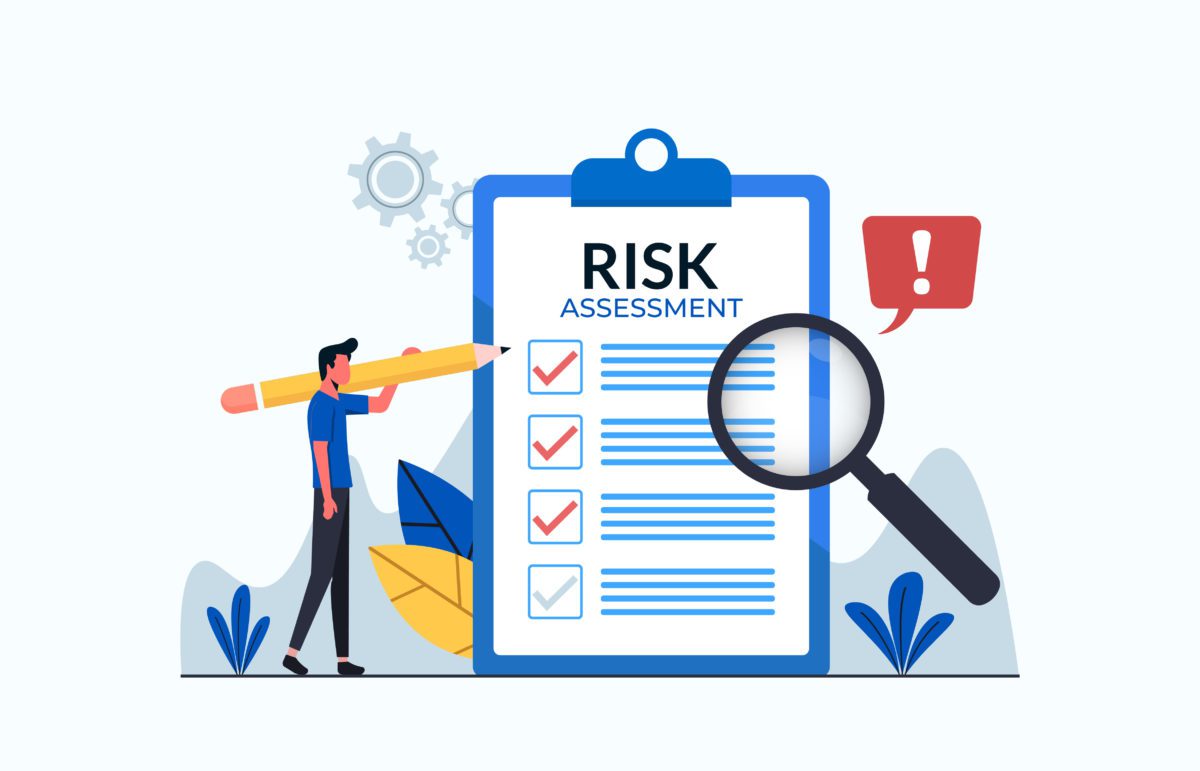 risk assessment clipboard and magnifying glass illustration