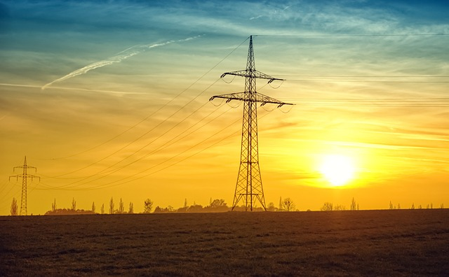 scope 1 2 and 3, power lines, fields, sunset