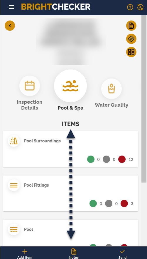 Property inspection app, items, user experience, screen
