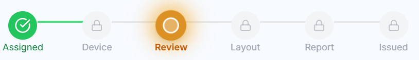 Zoomed in screenshot of the Brightchecker Survey Lifecycle Management Screen. The stage "Icons" not only show progression through the lifecycle but they are also the progression context controls.