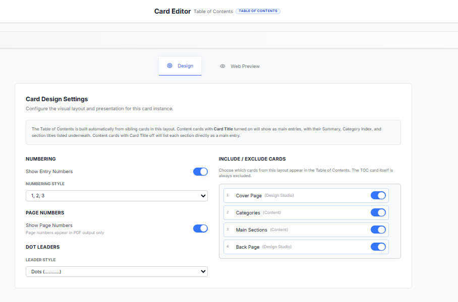 Create A Table Of Contents Card For Your Report